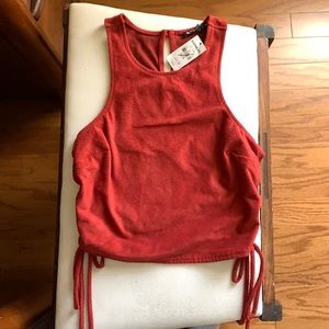 Faux suede side tie crop top -rust color